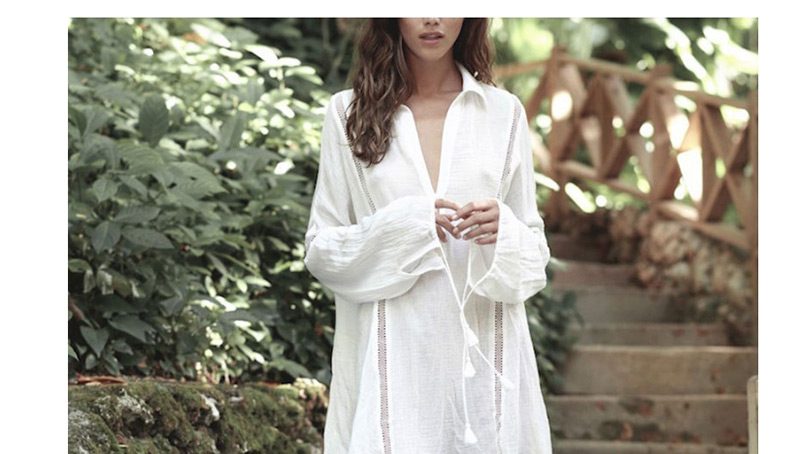 Fashion White Fringed Stitching Sunscreen Blouse,Sunscreen Shirts
