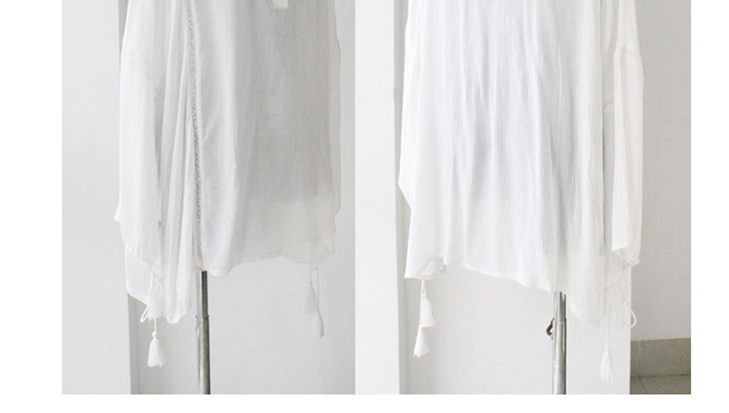 Fashion White Fringed Stitching Sunscreen Blouse,Sunscreen Shirts