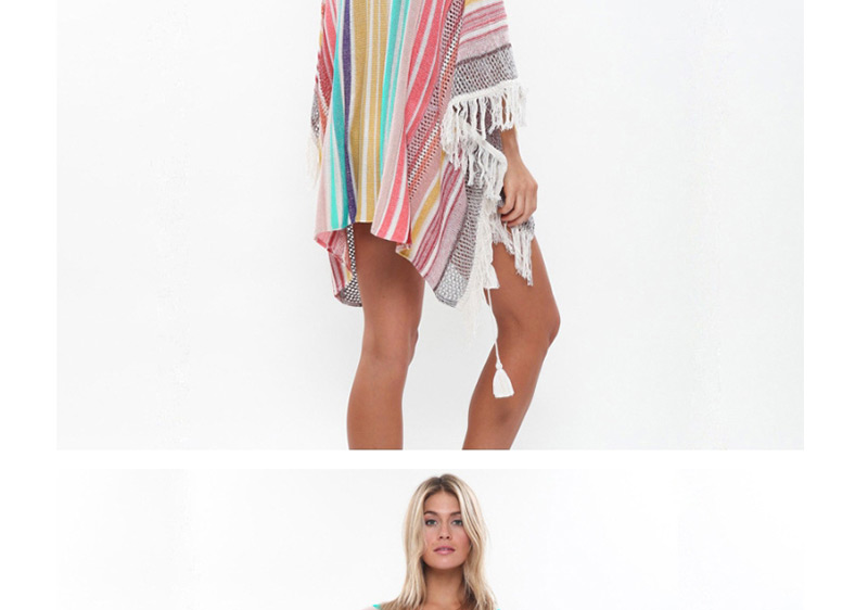 Fashion Color Knit Multi-color Tassel Blouse,Sunscreen Shirts