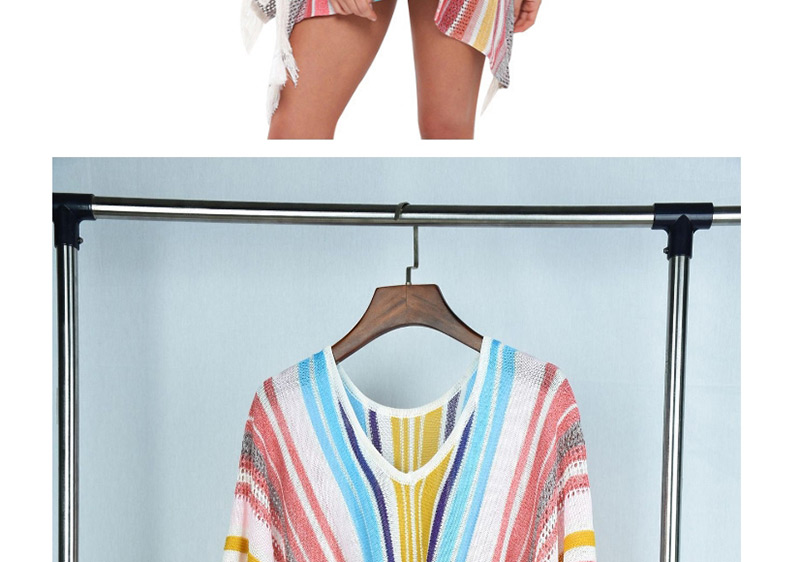 Fashion Color Knit Multi-color Tassel Blouse,Sunscreen Shirts
