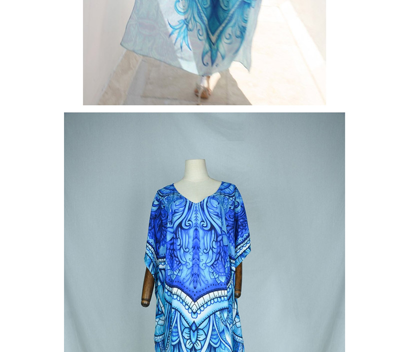Fashion Blue Cotton Printed Blouse,Sunscreen Shirts