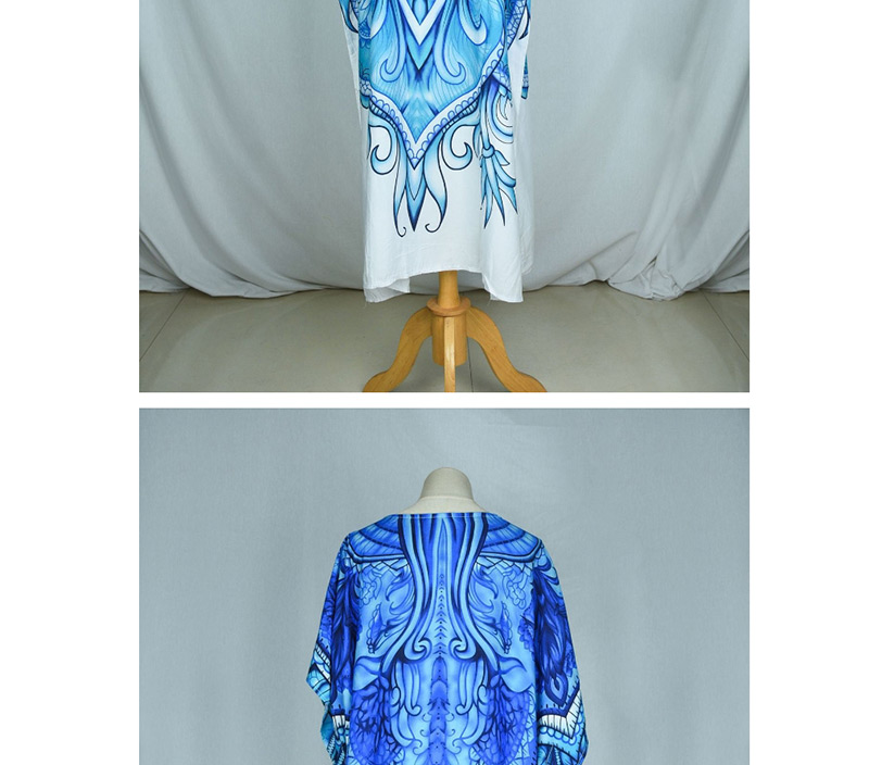Fashion Blue Cotton Printed Blouse,Sunscreen Shirts