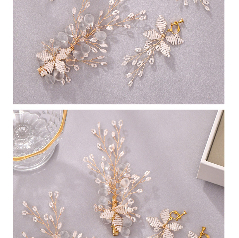 Fashion Gold Woven Crystal Flower Hair Clip Earrings Set,Bridal Headwear