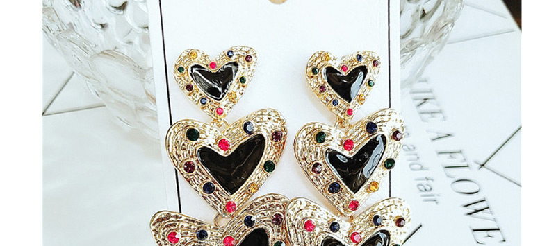 Fashion Black Drip Oil Love Diamond Earrings,Drop Earrings