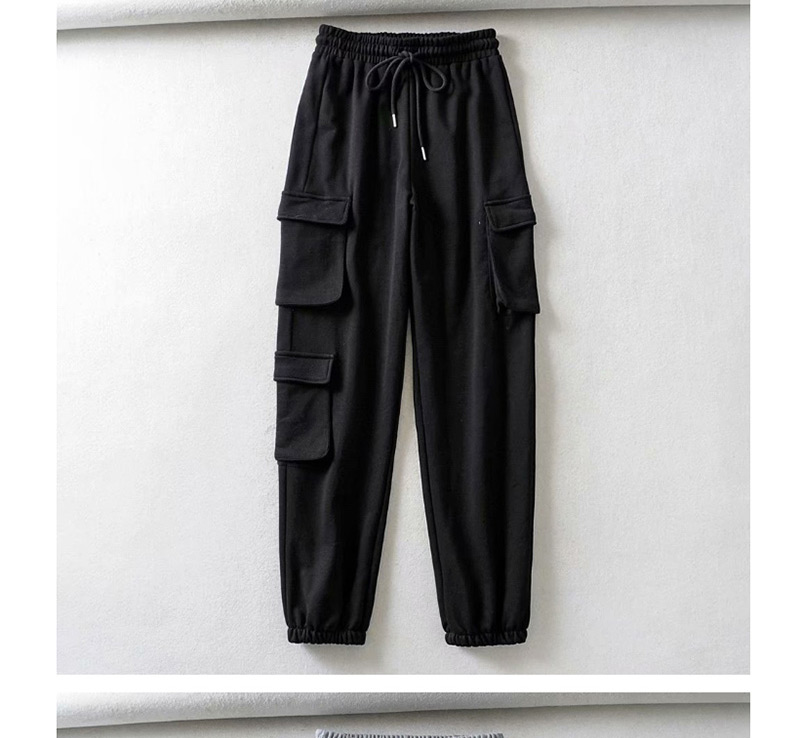 Fashion Black Multi-pocket Tie With Straight Leg Pants,Pants