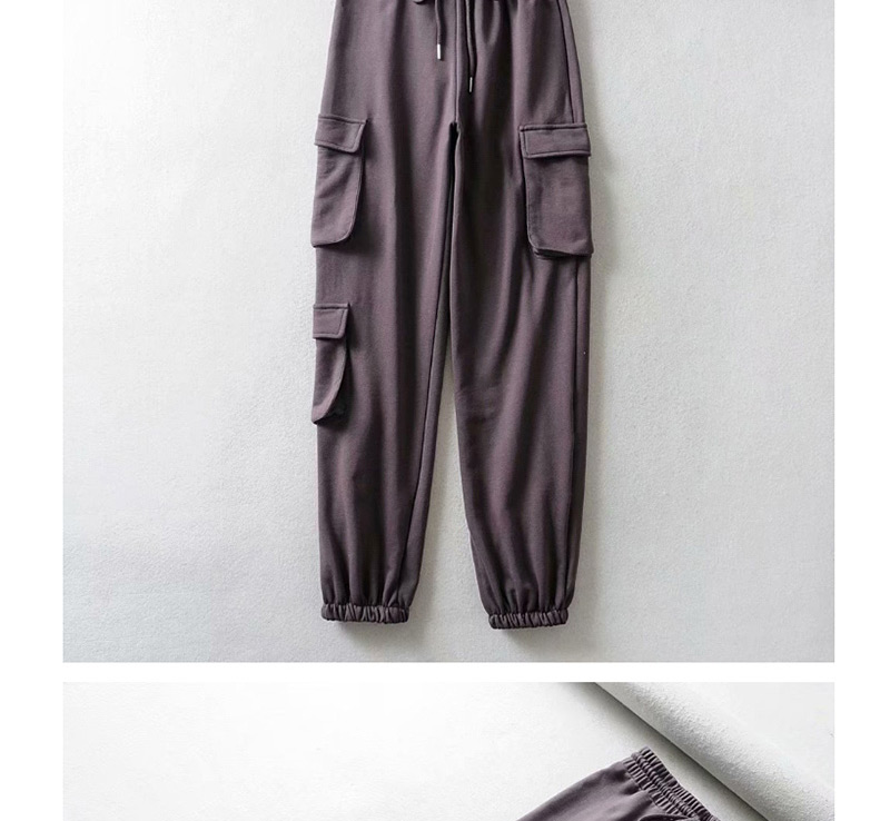 Fashion Dark Gray Multi-pocket Tie With Straight Leg Pants,Pants