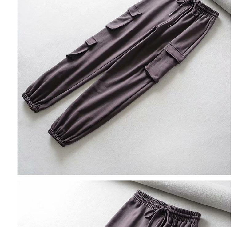 Fashion Light Grey Multi-pocket Tie With Straight Leg Pants,Pants