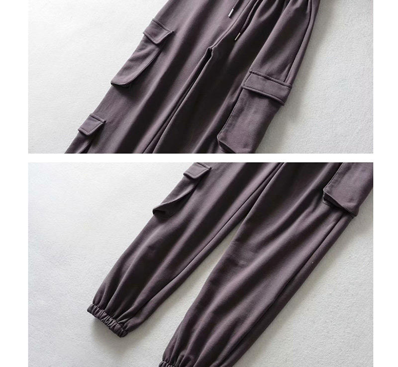 Fashion Dark Gray Multi-pocket Tie With Straight Leg Pants,Pants