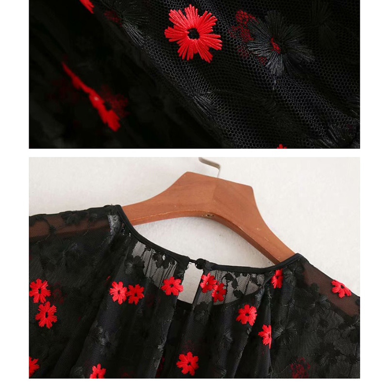Fashion Black Flower Embroidered Dress,Long Dress