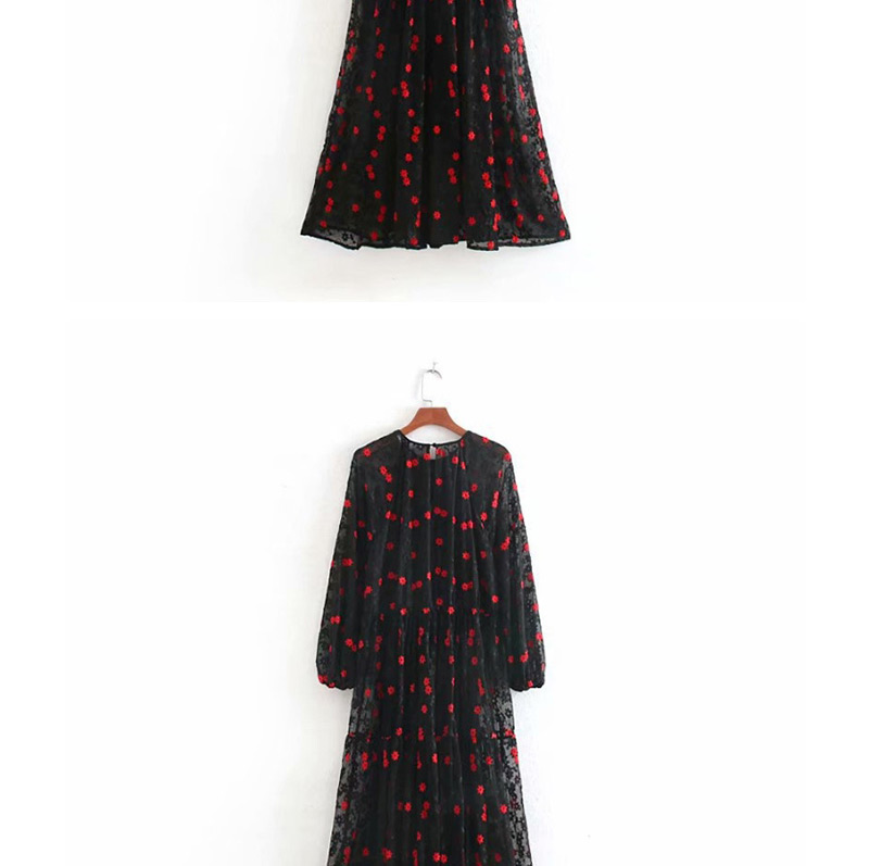 Fashion Black Flower Embroidered Dress,Long Dress