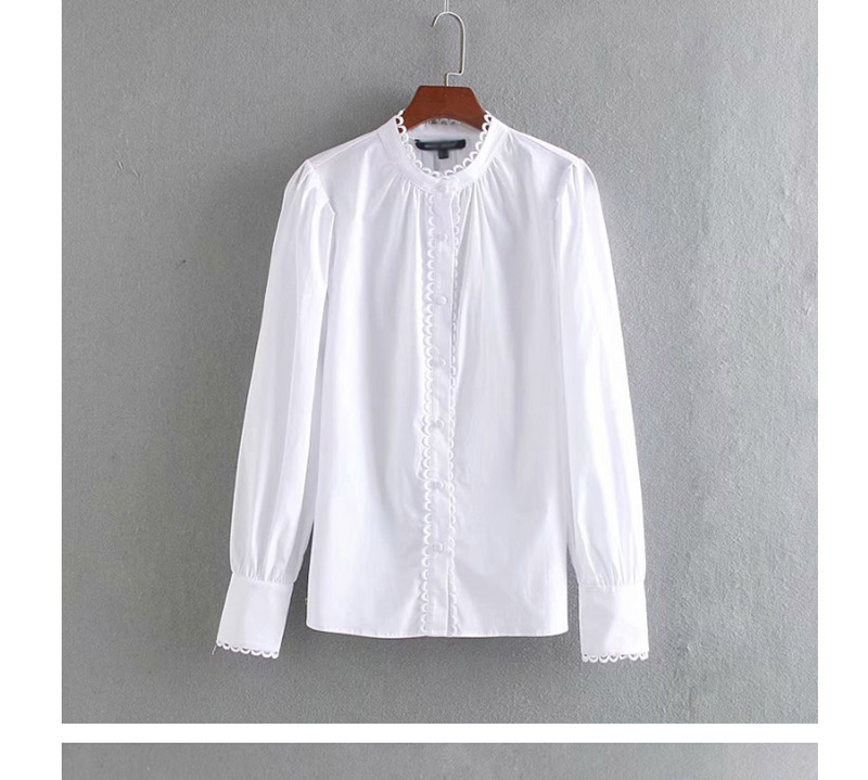 Fashion White Corrugated Poplin Shirt,Blouses