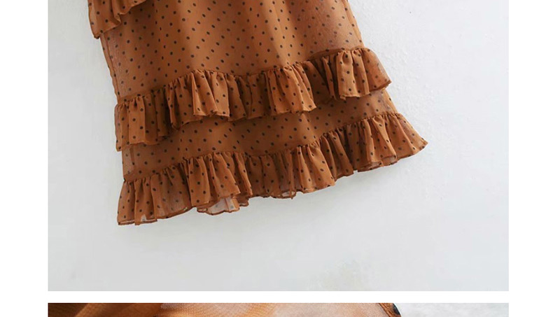 Fashion Caramel Colour Laminated Ruffled Wave Skirt Dress (two Sets),Long Dress