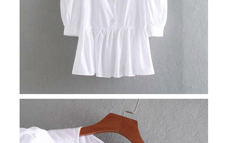 Fashion White Wavy-edged Poplin Shirt,Blouses