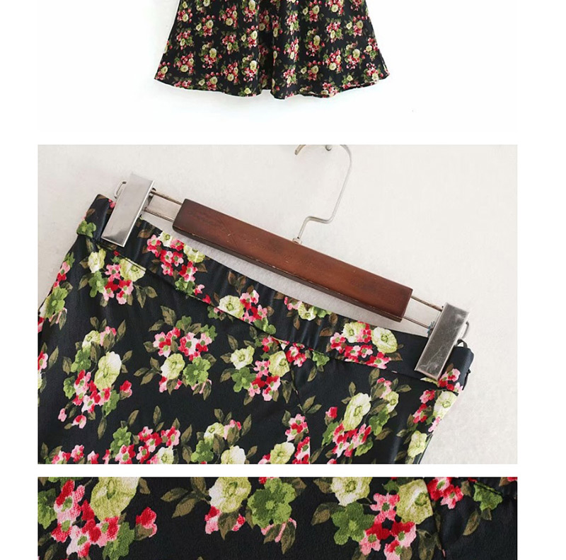Fashion Black Flower Print Skirt,Skirts