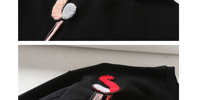 Fashion Black Lantern Sleeve Embroidery Letter Tassel Sweater,Sweatshirts