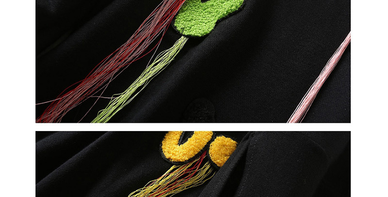 Fashion Black Lantern Sleeve Embroidery Letter Tassel Sweater,Sweatshirts