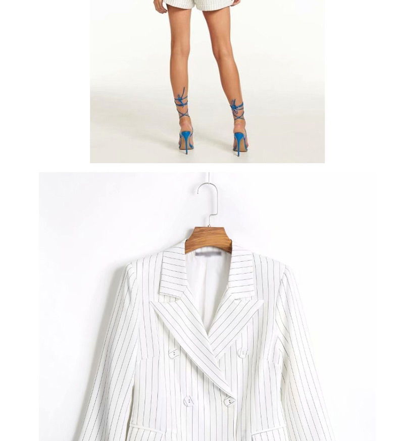 Fashion White Striped Suit + Shorts,Coat-Jacket