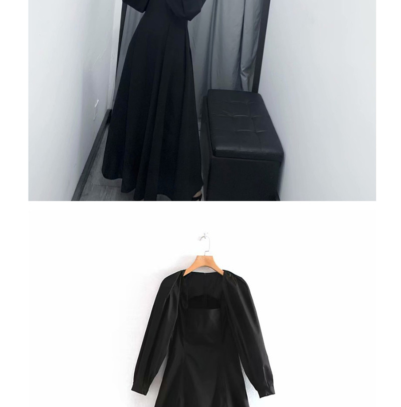 Fashion Black Square Neck Puff Sleeve Dress,Long Dress