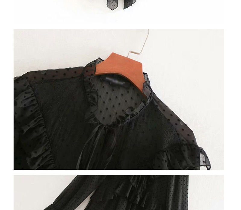 Fashion Black Ruffled Irregular Hem Shirt,Blouses