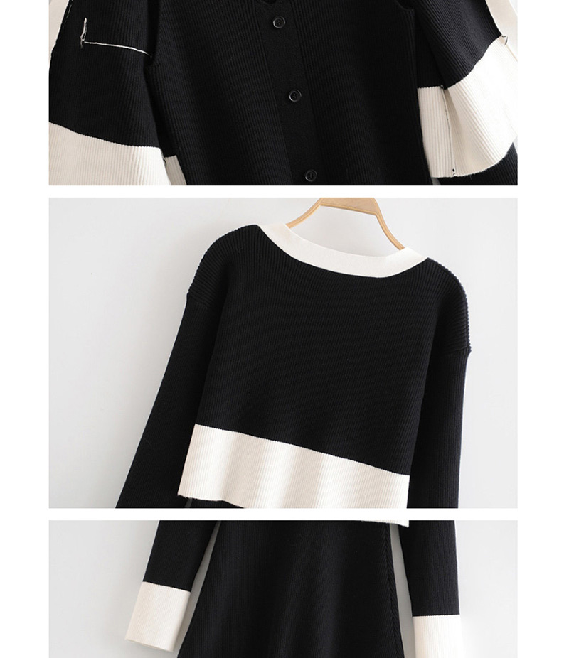 Fashion Black Vest Skirt Cardigan Knit Two-piece,Mini & Short Dresses