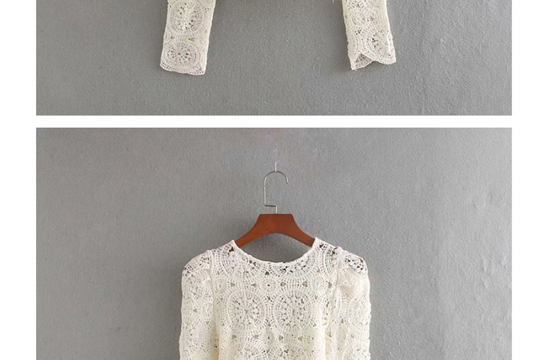 Fashion White Crocheted Openwork Top,Blouses