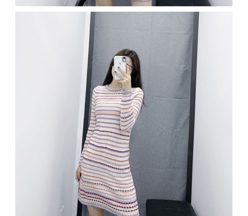 Fashion Pink Colorblock Striped Dress,Mini & Short Dresses