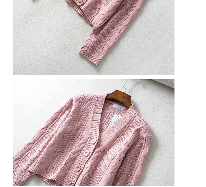 Fashion Pink Twisted V-neck Single-breasted Cardigan Sweater,Sweater