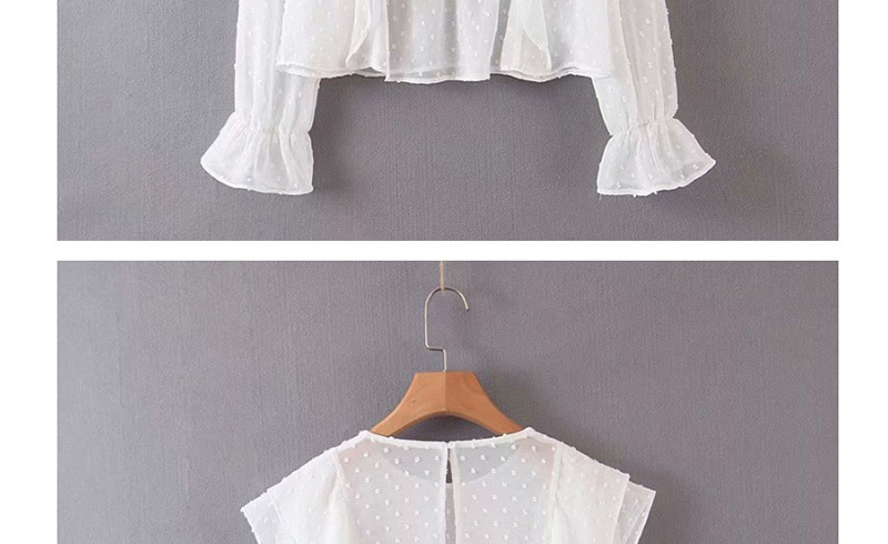 Fashion White Polka Dot Stitching Ruffled Shirt,Blouses