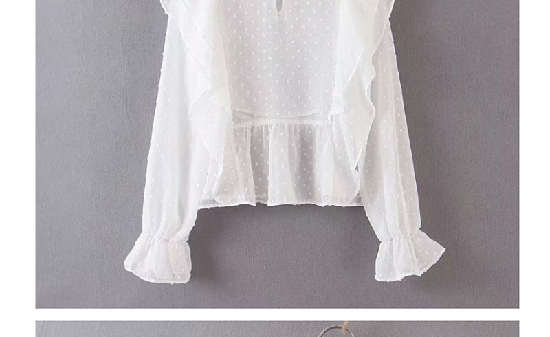 Fashion White Polka Dot Stitching Ruffled Shirt,Blouses