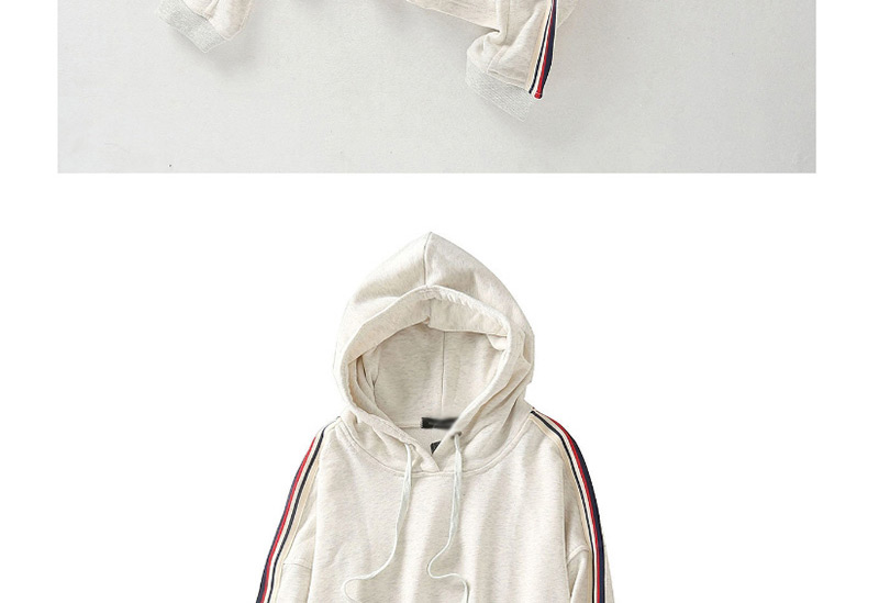 Fashion White Splicing Contrast Hooded Striped Short Sweater,Blouses