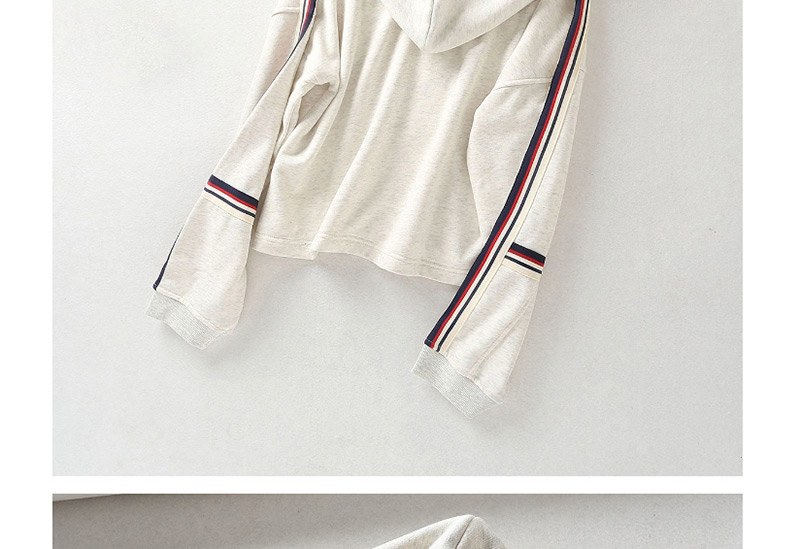 Fashion White Splicing Contrast Hooded Striped Short Sweater,Blouses