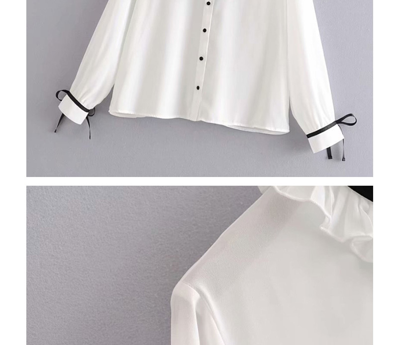 Fashion White Contrast Edge Wooden Earmuffs Shirt,Tank Tops & Camis