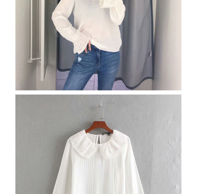 Fashion White Yarn Stitching Ruffled Shirt,Blouses