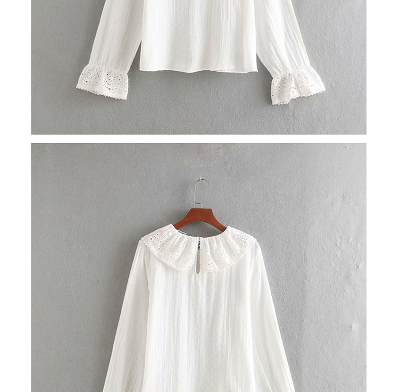 Fashion White Yarn Stitching Ruffled Shirt,Blouses