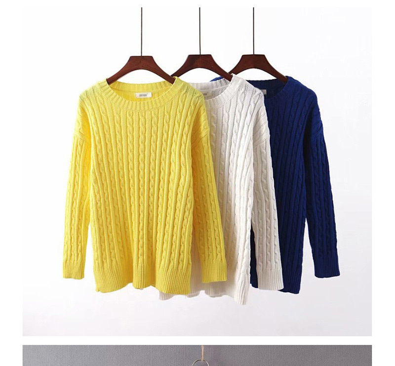 Fashion Yellow Round Neck Small Twist Knit Sweater,Sweater