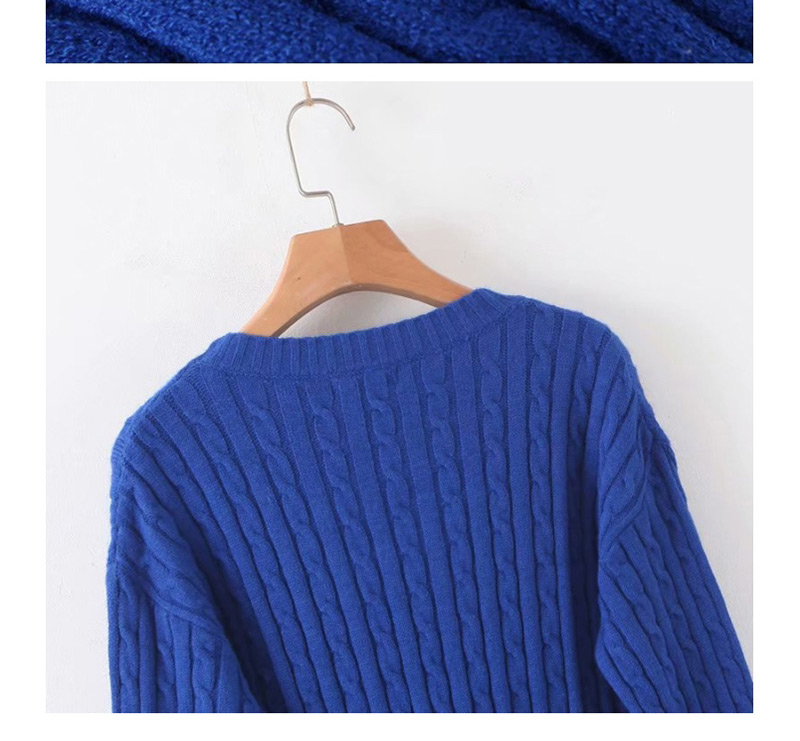 Fashion Blue Round Neck Small Twist Knit Sweater,Sweater