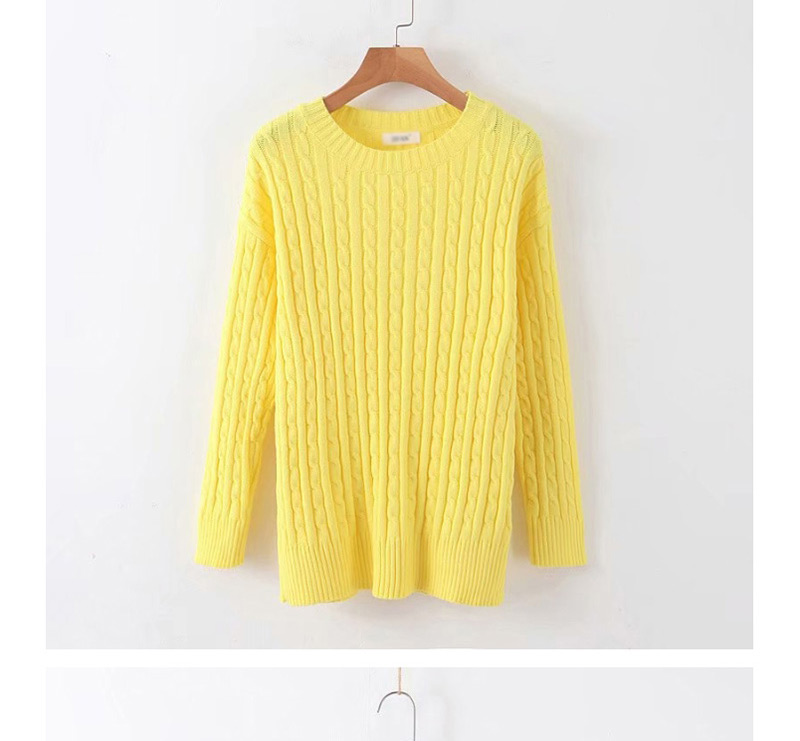 Fashion Yellow Round Neck Small Twist Knit Sweater,Sweater