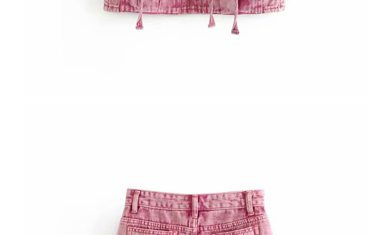 Fashion Pink Banded Washed Denim Skirt,Skirts