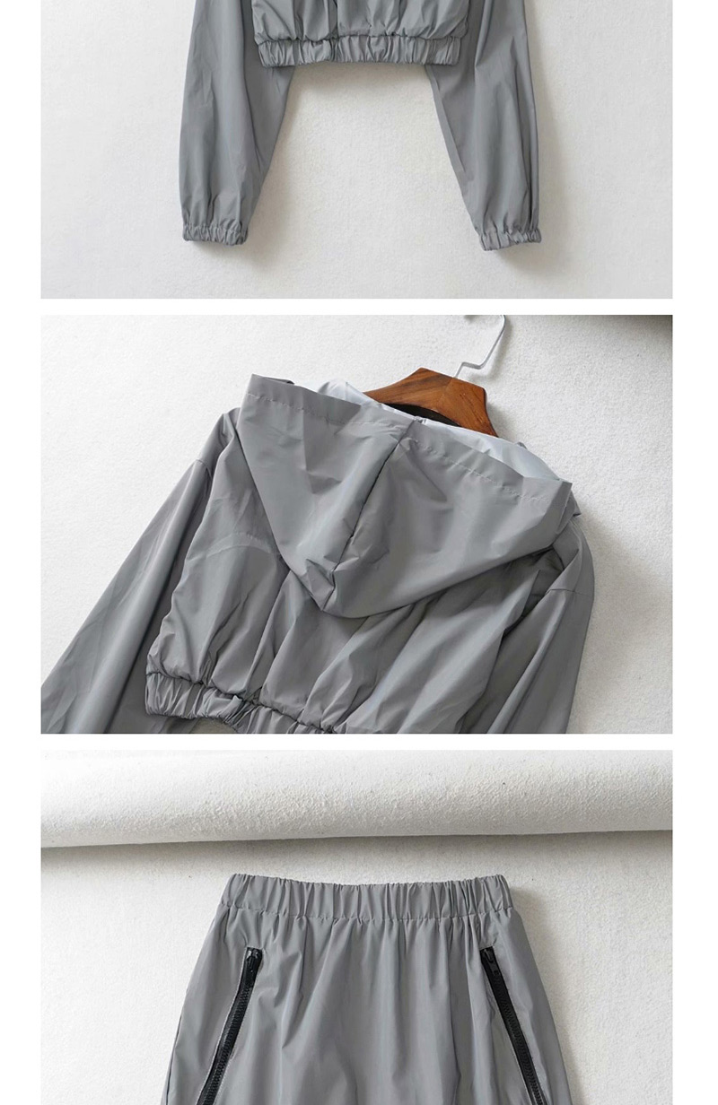 Fashion Gray Sweater Plus Skirt Reflective Sports Set,Blouses