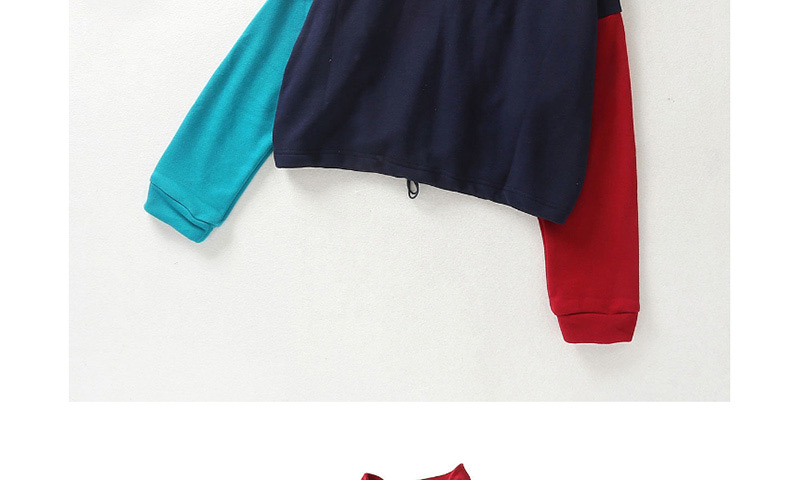 Fashion Color Drawstring Color Matching Sweater Short Cropped Embroidered Top,Coat-Jacket
