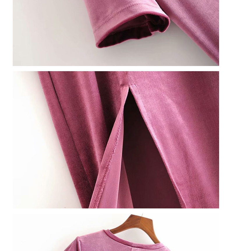 Fashion Pink Velvet Split Short-sleeved Dress,Knee Length