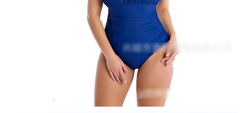  Blue Pleated One-piece Swimsuit,Swimwear Plus Size