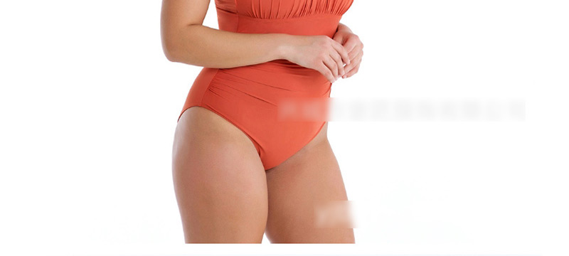  Orange Pleated One-piece Swimsuit,Swimwear Plus Size