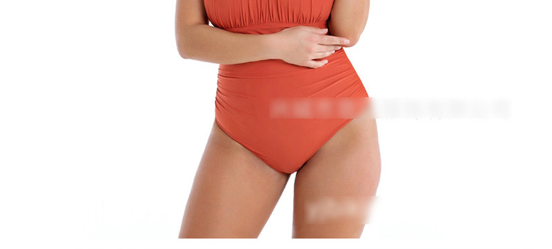  Orange Pleated One-piece Swimsuit,Swimwear Plus Size