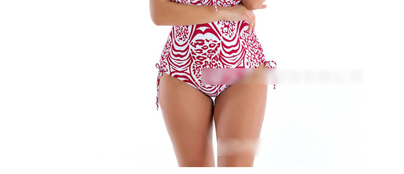  Red Lace-up Print One-piece Swimsuit,Swimwear Plus Size