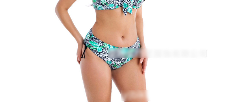  Blue Bandage Print Split Swimsuit,Swimwear Plus Size
