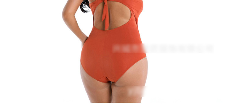  Orange Pleated Cross-piece Swimsuit,Swimwear Plus Size