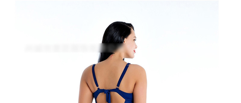  Blue Flower Print One-piece Swimsuit,Swimwear Plus Size