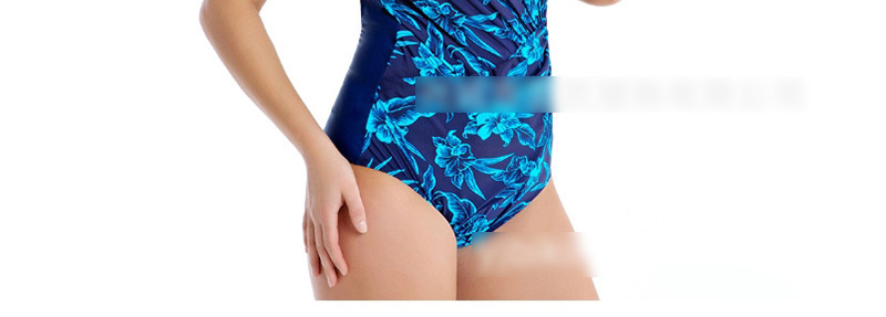  Blue Pleated Cross-piece Swimsuit,Swimwear Plus Size