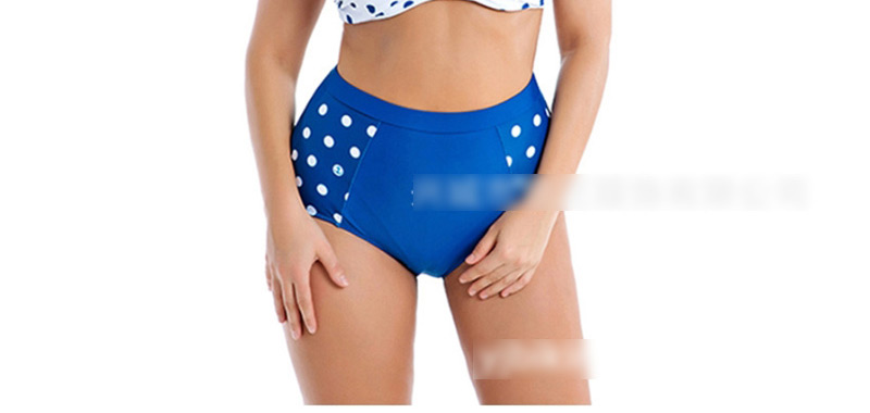  Blue High Waist Wave Stitching Split Swimsuit,Swimwear Plus Size